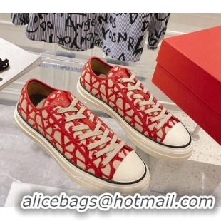 Good Quality Valentino Toile Iconographe Fabric Low-top Sneakers Beige/Red 427002