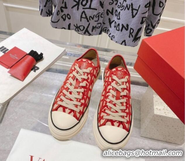 Good Quality Valentino Toile Iconographe Fabric Low-top Sneakers Beige/Red 427002