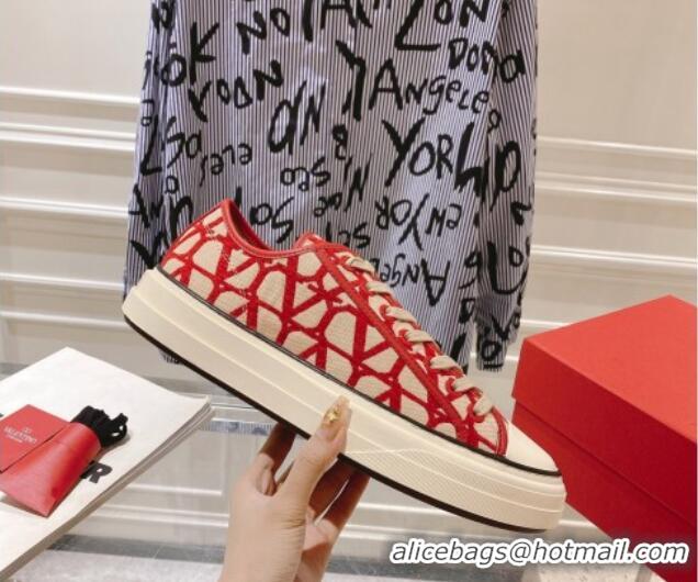 Good Quality Valentino Toile Iconographe Fabric Low-top Sneakers Beige/Red 427002