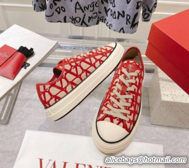 Good Quality Valentino Toile Iconographe Fabric Low-top Sneakers Beige/Red 427002