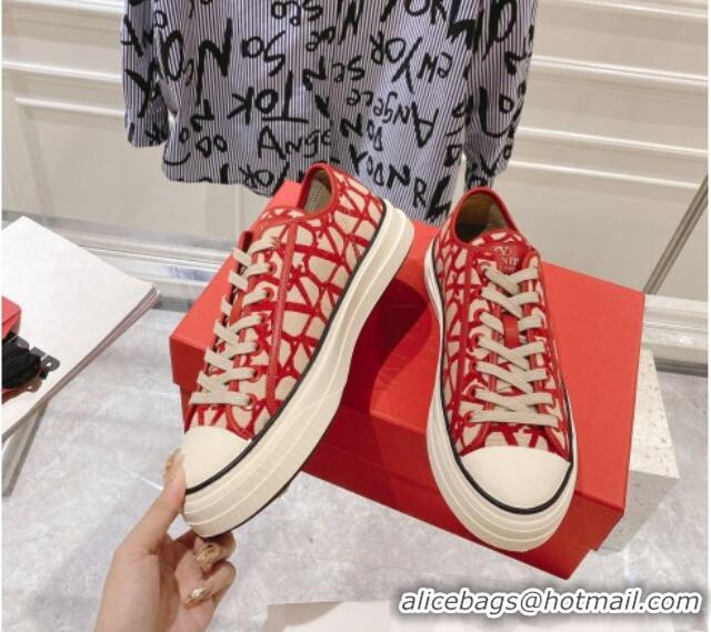 Good Quality Valentino Toile Iconographe Fabric Low-top Sneakers Beige/Red 427002