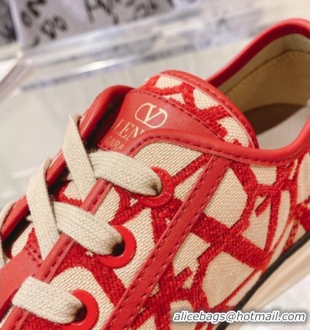 Good Quality Valentino Toile Iconographe Fabric Low-top Sneakers Beige/Red 427002