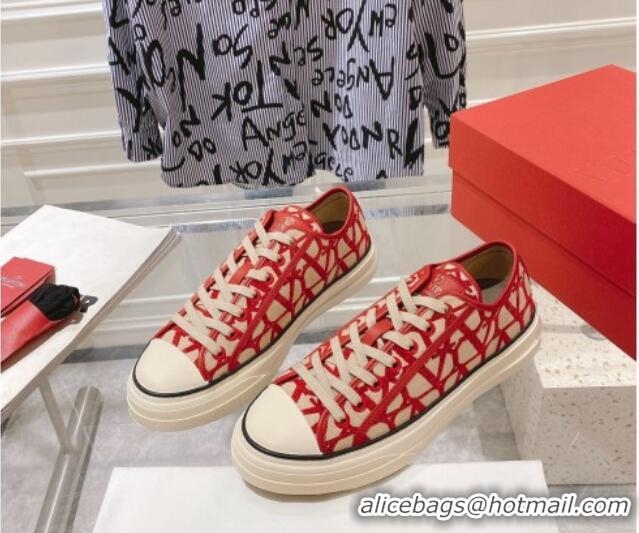 Good Quality Valentino Toile Iconographe Fabric Low-top Sneakers Beige/Red 427002