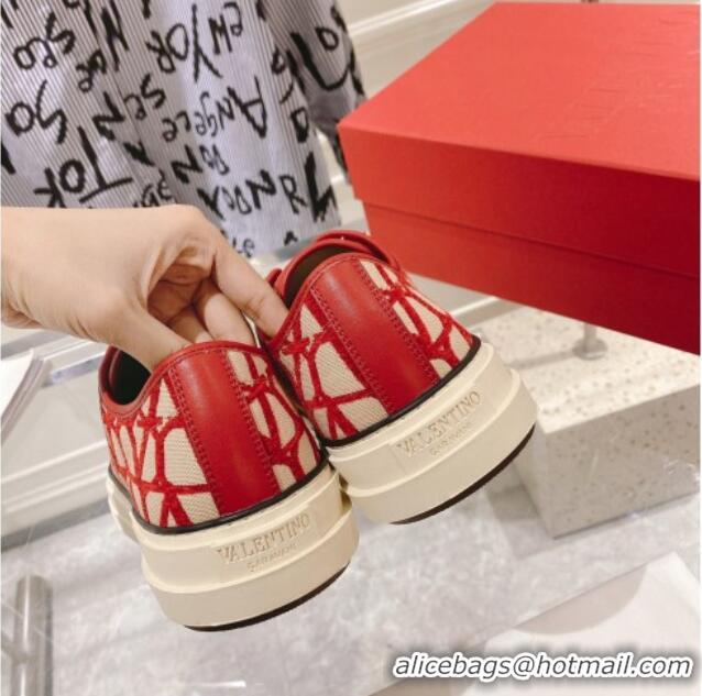 Good Quality Valentino Toile Iconographe Fabric Low-top Sneakers Beige/Red 427002