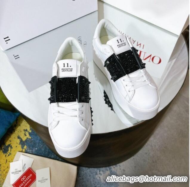 Best Grade Valentino Flatform Rockstud Untitled Sneakers with Black Stripe in White Calfskin 0427005