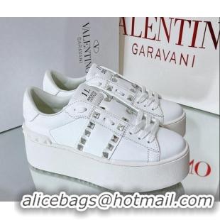 Low Price Valentino Flatform Rockstud Untitled Sneakers in Calfskin White/Silver 427006