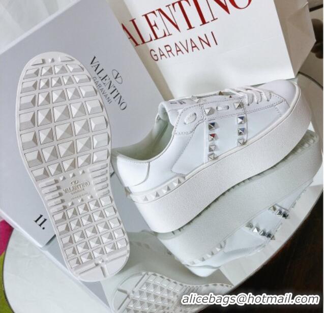 Low Price Valentino Flatform Rockstud Untitled Sneakers in Calfskin White/Silver 427006