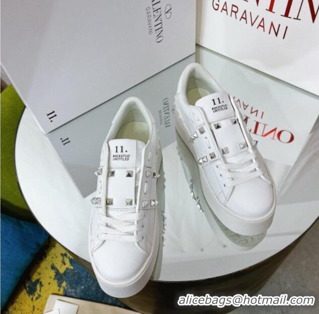 Low Price Valentino Flatform Rockstud Untitled Sneakers in Calfskin White/Silver 427006