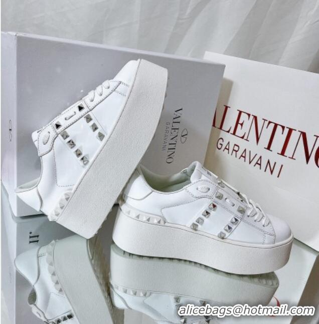 Low Price Valentino Flatform Rockstud Untitled Sneakers in Calfskin White/Silver 427006