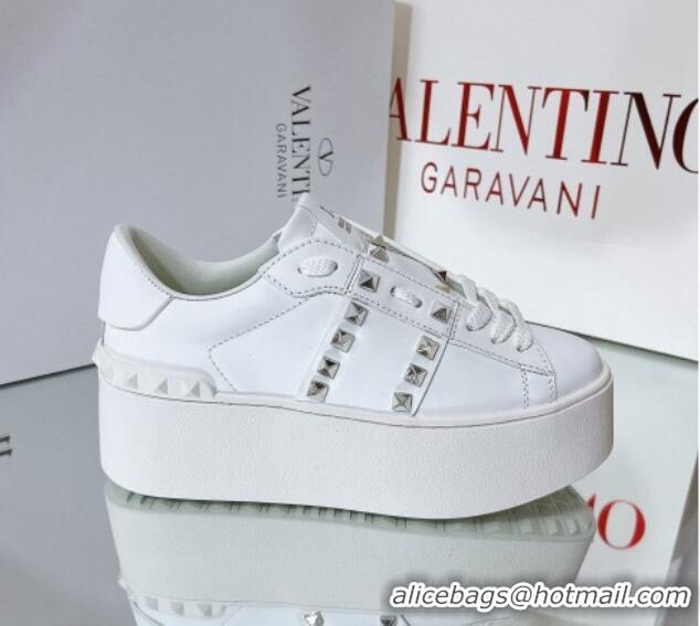 Low Price Valentino Flatform Rockstud Untitled Sneakers in Calfskin White/Silver 427006