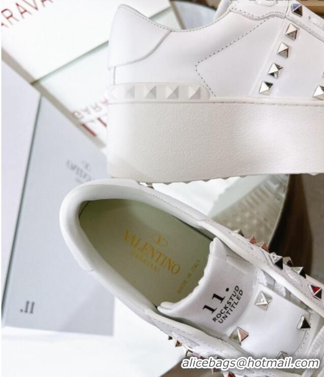 Low Price Valentino Flatform Rockstud Untitled Sneakers in Calfskin White/Silver 427006