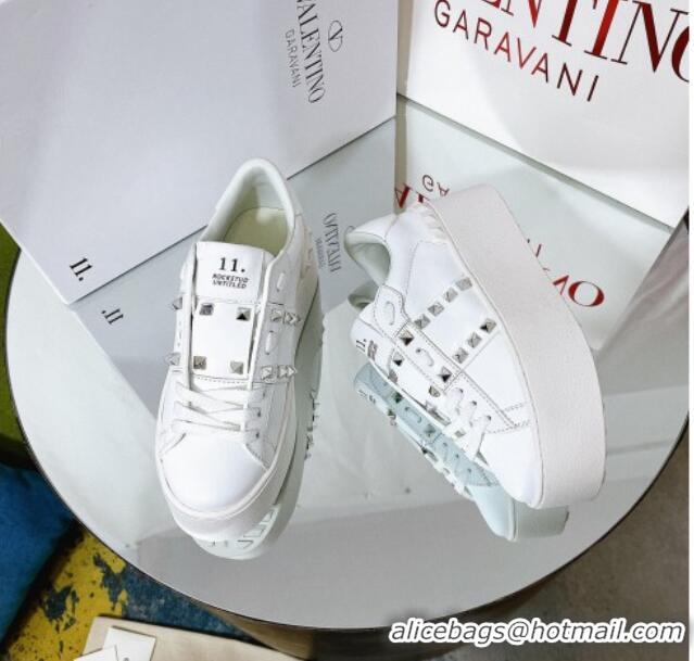 Low Price Valentino Flatform Rockstud Untitled Sneakers in Calfskin White/Silver 427006