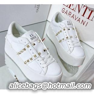 Fashion Luxury Valentino Flatform Rockstud Untitled Sneakers in Calfskin White/Gold 0427007