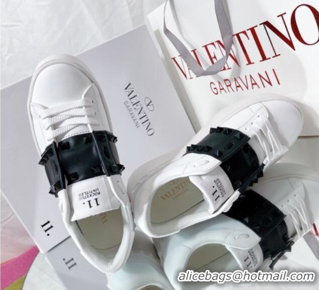 Good Quality Valentino Flatform Rockstud Untitled Sneakers with Black Stripe in White Calfskin 427009