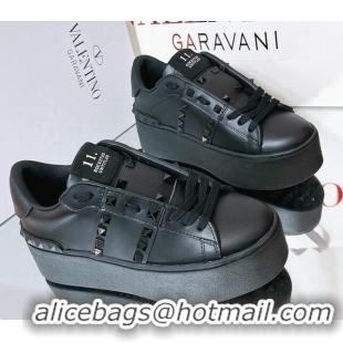 Affordable Price Valentino Flatform Rockstud Untitled Sneakers in Calfskin All Black 0427010