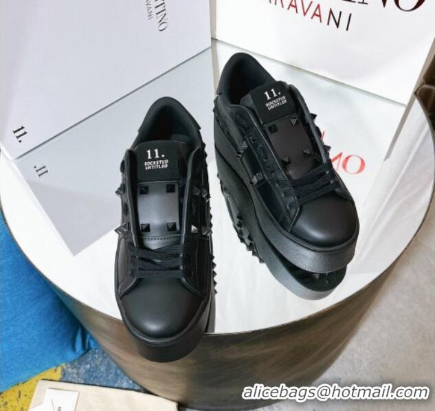 Affordable Price Valentino Flatform Rockstud Untitled Sneakers in Calfskin All Black 0427010