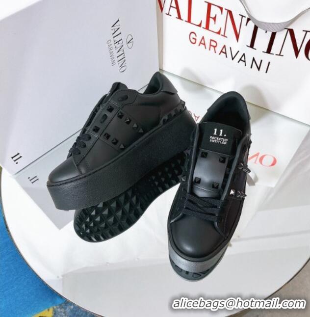 Affordable Price Valentino Flatform Rockstud Untitled Sneakers in Calfskin All Black 0427010