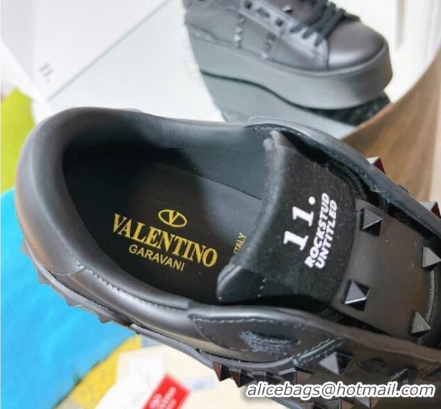 Affordable Price Valentino Flatform Rockstud Untitled Sneakers in Calfskin All Black 0427010