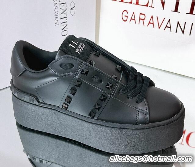 Affordable Price Valentino Flatform Rockstud Untitled Sneakers in Calfskin All Black 0427010