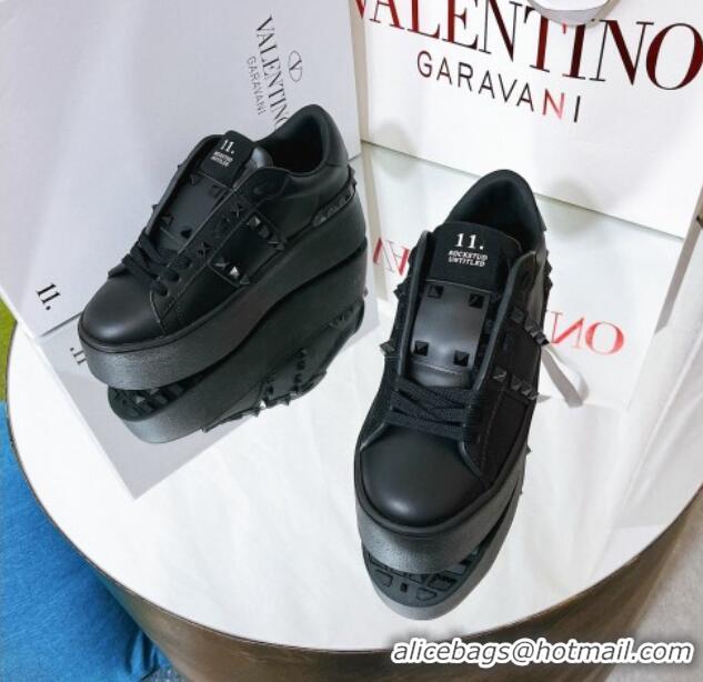 Affordable Price Valentino Flatform Rockstud Untitled Sneakers in Calfskin All Black 0427010