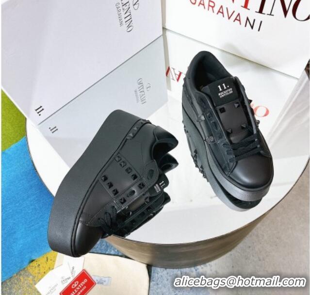 Affordable Price Valentino Flatform Rockstud Untitled Sneakers in Calfskin All Black 0427010