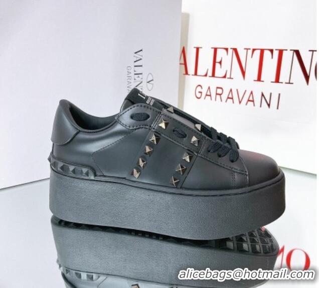 AAAAA Valentino Flatform Rockstud Untitled Sneakers in Calfskin Black/Gold 427011