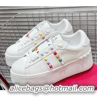 Sophisticated Valentino Flatform Rockstud Untitled Sneakers in Calfskin White/Multicolor 0427012