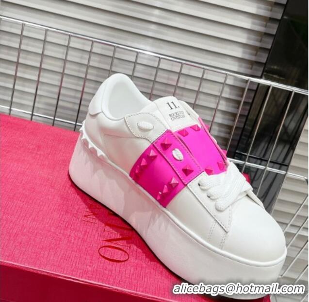 Super Quality Valentino Flatform Rockstud Untitled Sneakers with PP Pink Stripe in White Calfskin 427014