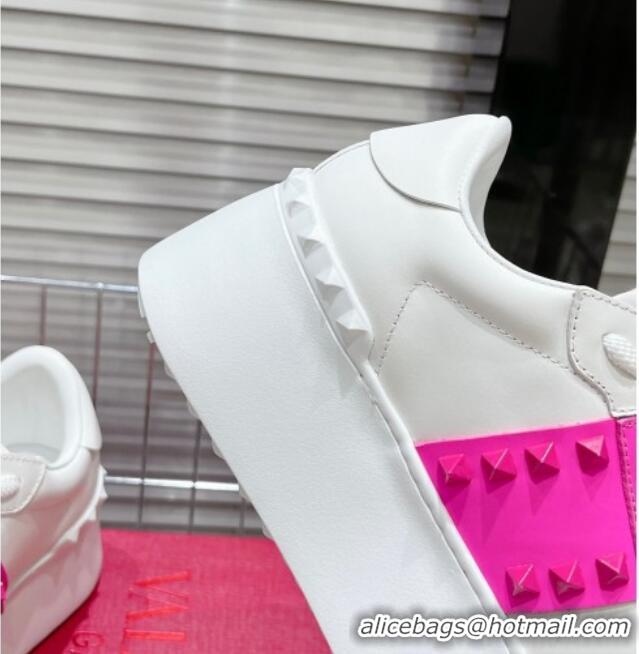 Super Quality Valentino Flatform Rockstud Untitled Sneakers with PP Pink Stripe in White Calfskin 427014