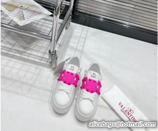 Super Quality Valentino Flatform Rockstud Untitled Sneakers with PP Pink Stripe in White Calfskin 427014