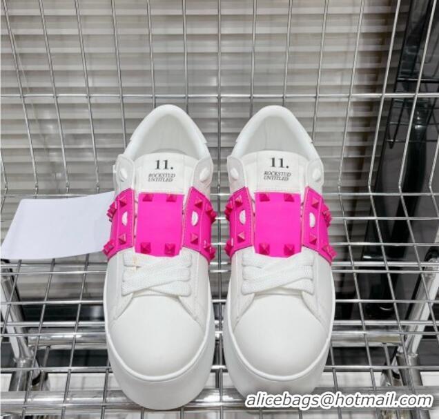 Super Quality Valentino Flatform Rockstud Untitled Sneakers with PP Pink Stripe in White Calfskin 427014