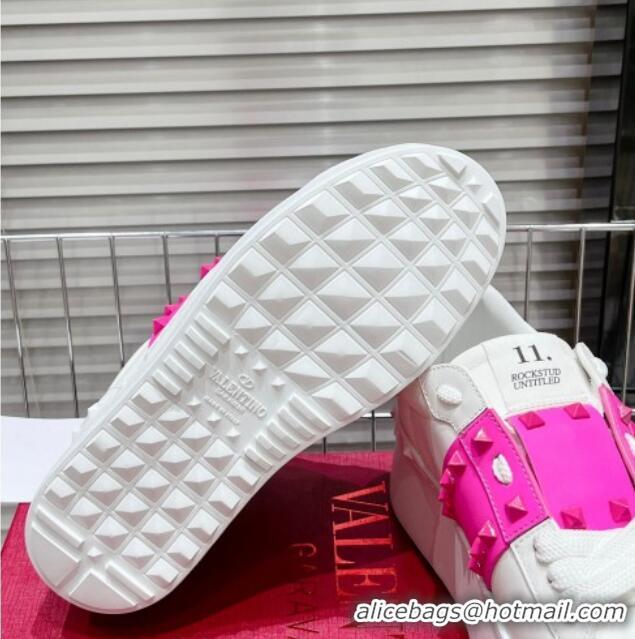 Super Quality Valentino Flatform Rockstud Untitled Sneakers with PP Pink Stripe in White Calfskin 427014