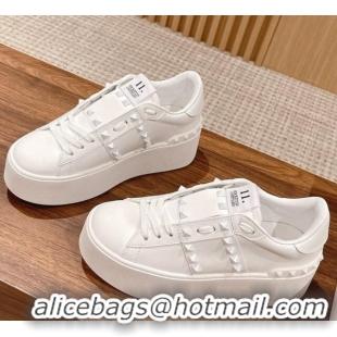 Duplicate Valentino Flatform Rockstud Untitled Sneakers in Calfskin All White 0427015