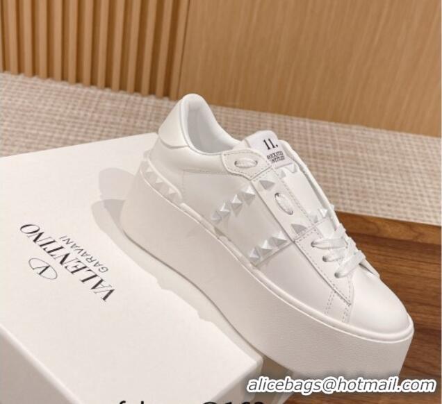 Duplicate Valentino Flatform Rockstud Untitled Sneakers in Calfskin All White 0427015