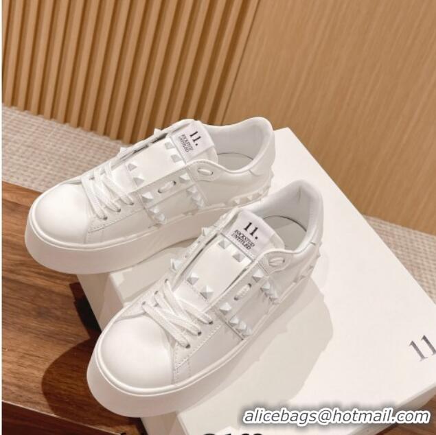 Duplicate Valentino Flatform Rockstud Untitled Sneakers in Calfskin All White 0427015