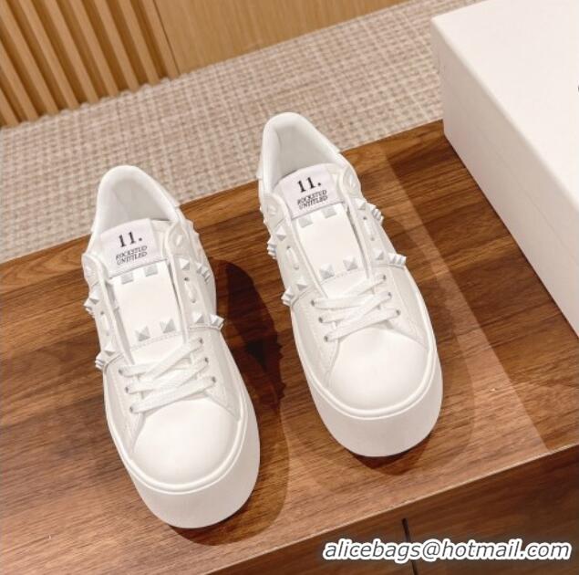 Duplicate Valentino Flatform Rockstud Untitled Sneakers in Calfskin All White 0427015