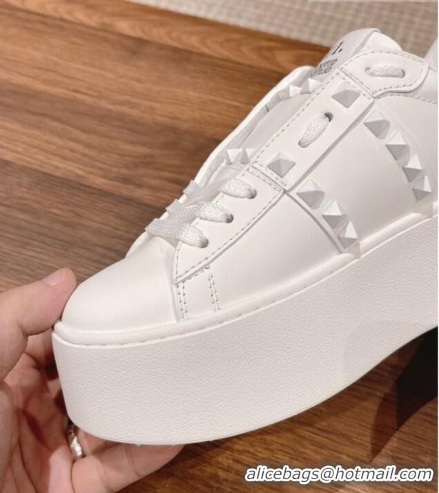 Duplicate Valentino Flatform Rockstud Untitled Sneakers in Calfskin All White 0427015