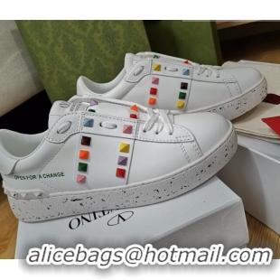 Charming Valentino Open for a Change Rockstud Sneakers in Calfskin White/Multicolor 427019