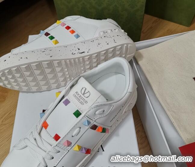 Charming Valentino Open for a Change Rockstud Sneakers in Calfskin White/Multicolor 427019