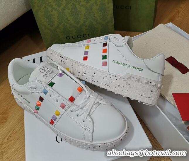 Charming Valentino Open for a Change Rockstud Sneakers in Calfskin White/Multicolor 427019