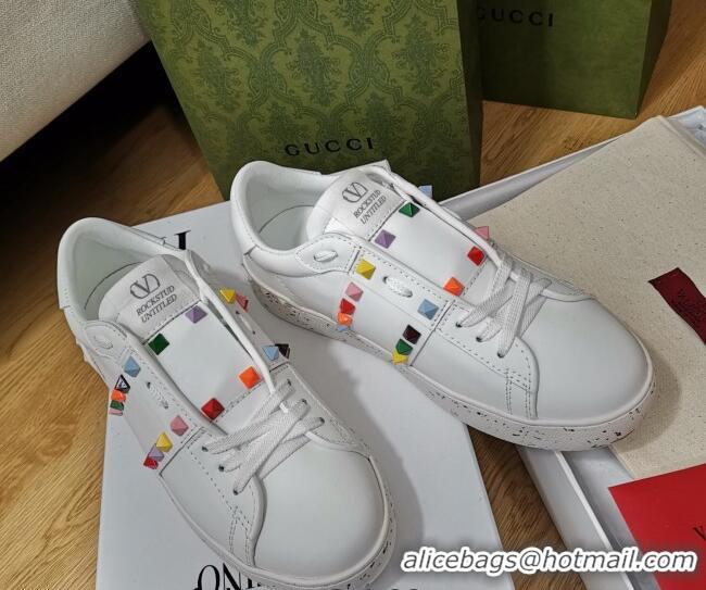 Charming Valentino Open for a Change Rockstud Sneakers in Calfskin White/Multicolor 427019