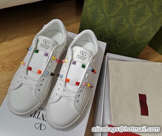 Charming Valentino Open for a Change Rockstud Sneakers in Calfskin White/Multicolor 427019