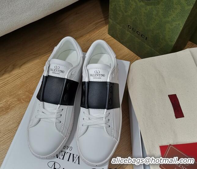 Discount Valentino Open for a Change Sneakers with Black Stripe in White Calfskin 427020