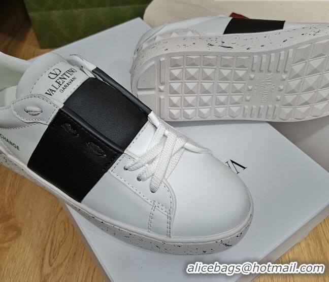 Discount Valentino Open for a Change Sneakers with Black Stripe in White Calfskin 427020