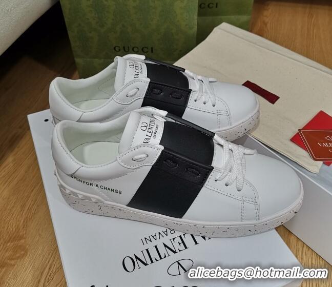 Discount Valentino Open for a Change Sneakers with Black Stripe in White Calfskin 427020