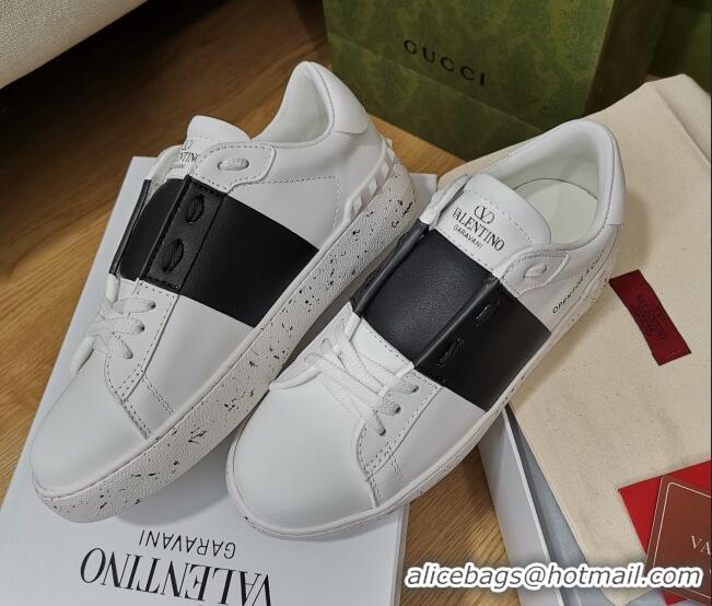 Discount Valentino Open for a Change Sneakers with Black Stripe in White Calfskin 427020