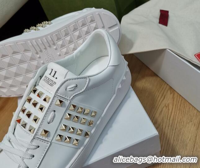 Popular Style Valentino Untitled Rockstud Sneakers in Calfskin White/Gold 427022