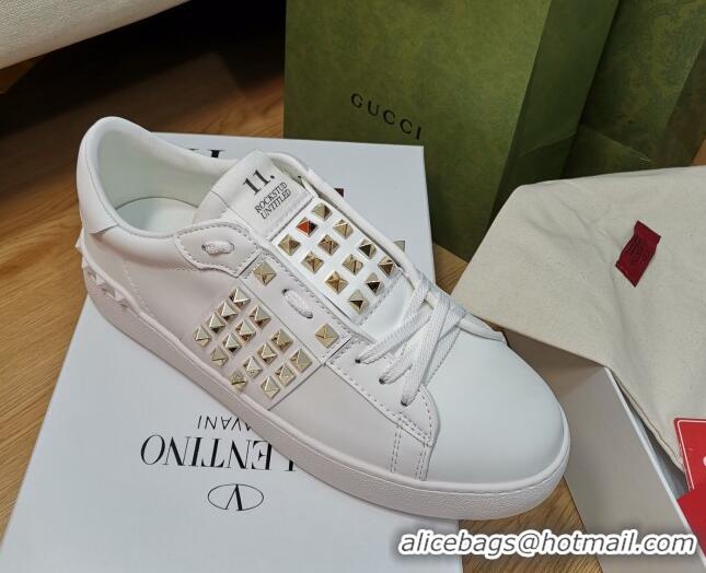 Popular Style Valentino Untitled Rockstud Sneakers in Calfskin White/Gold 427022