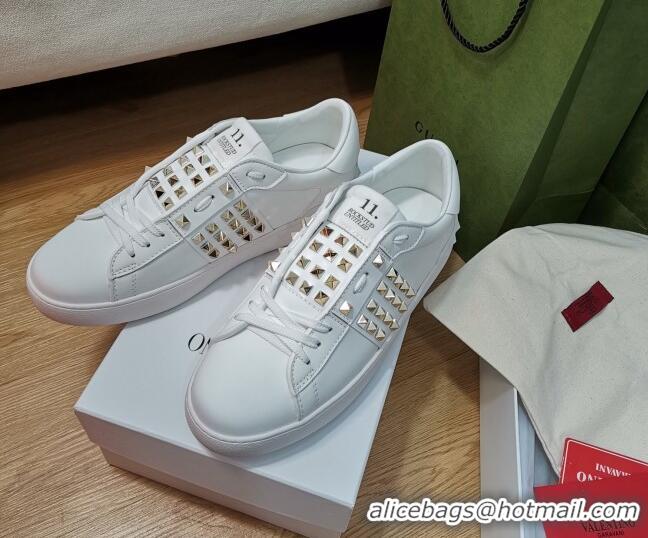 Popular Style Valentino Untitled Rockstud Sneakers in Calfskin White/Gold 427022