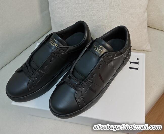 Good Quality Valentino VLTN Open Sneakers in Black Calfskin 427023